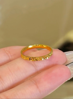 仿黄金戒指爆闪碎碎冰戒指女轻奢高级感网红小众设计素圈食指环女