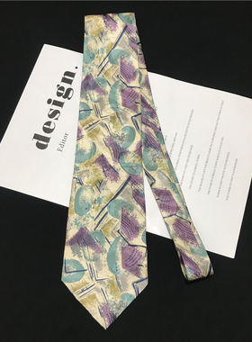 中古领带vintage古着复古印花纹油画休闲商务学院男女真丝配饰Y74