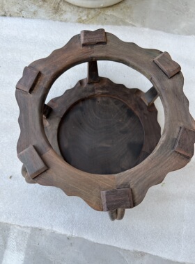 老挝大红酸枝交趾黄檀黑油老料海棠口盆景底座花架