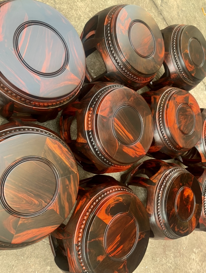 老挝大红酸枝鼓凳实木圆凳红木家具餐桌凳交趾黄檀换鞋凳花盆座架 - 图3