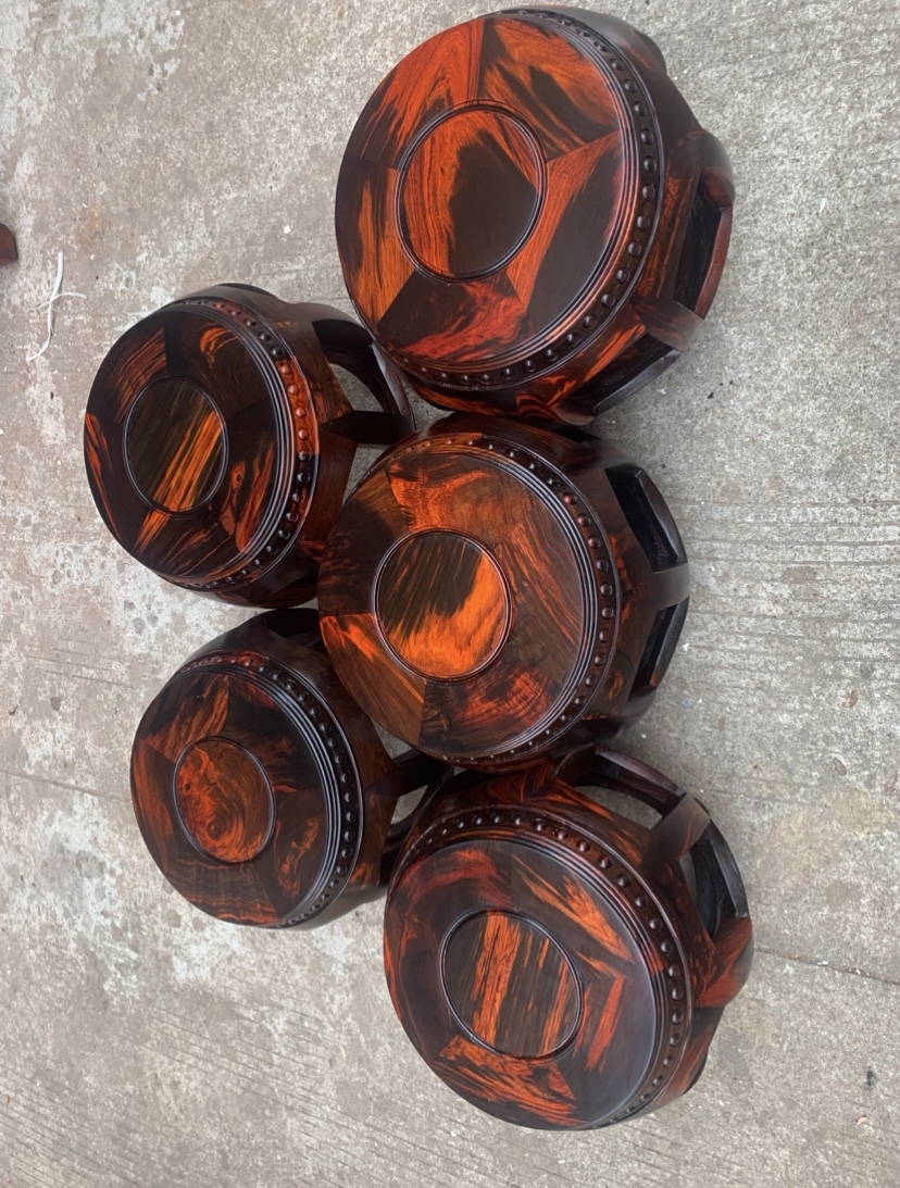 老挝大红酸枝鼓凳实木圆凳红木家具餐桌凳交趾黄檀换鞋凳花盆座架 - 图1