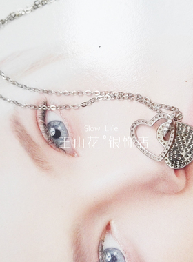 纯银浪漫心形钻石项链甜美风吊坠