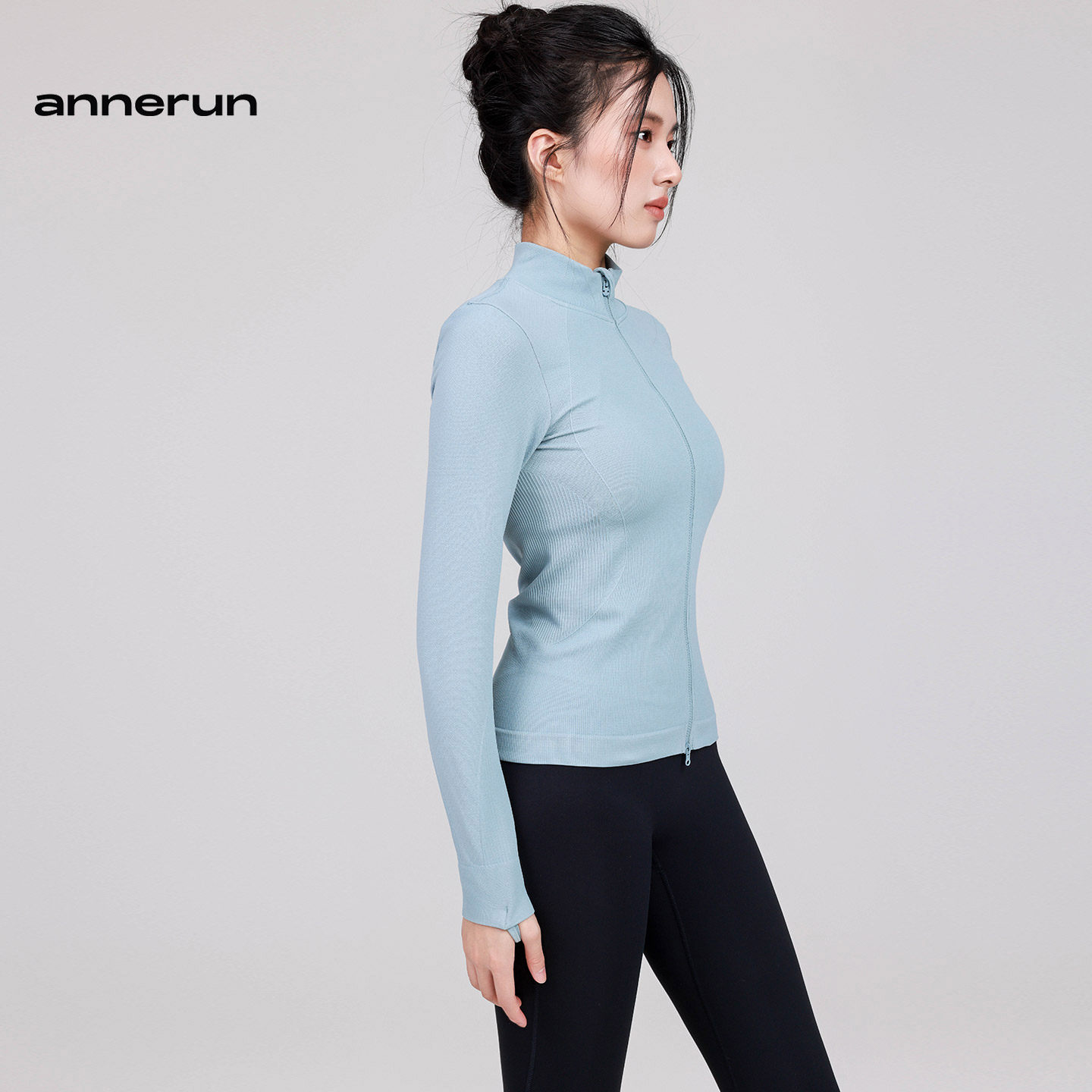 annerun修身户外休闲外套女秋冬显瘦立领双拉链健身瑜伽运动上衣,淘宝优惠券,粉丝福利购,淘宝优惠卷