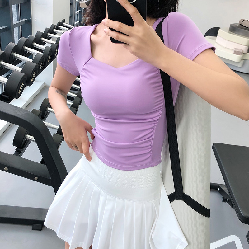 annerun瑜伽服短袖女带胸垫休闲运动上衣速干衣显瘦普拉提健身T恤,淘宝优惠券,粉丝福利购,淘宝优惠卷