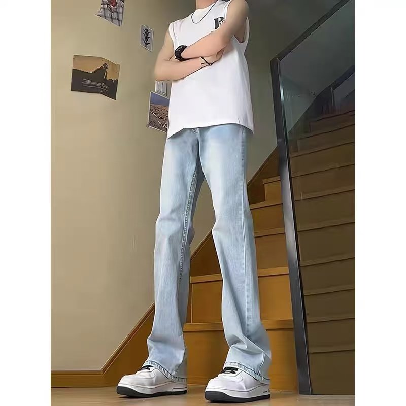 怪兽实验室黑色微喇牛仔裤男秋冬美式高街Vibe显瘦弯刀加长裤加绒,淘宝优惠券,粉丝福利购,淘宝优惠卷