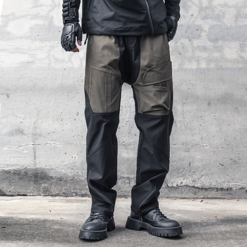 小众拉链机能解构设计暗黑个性撞色口袋拼接潮休闲工装裤男哈伦裤,淘宝优惠券,粉丝福利购,淘宝优惠卷