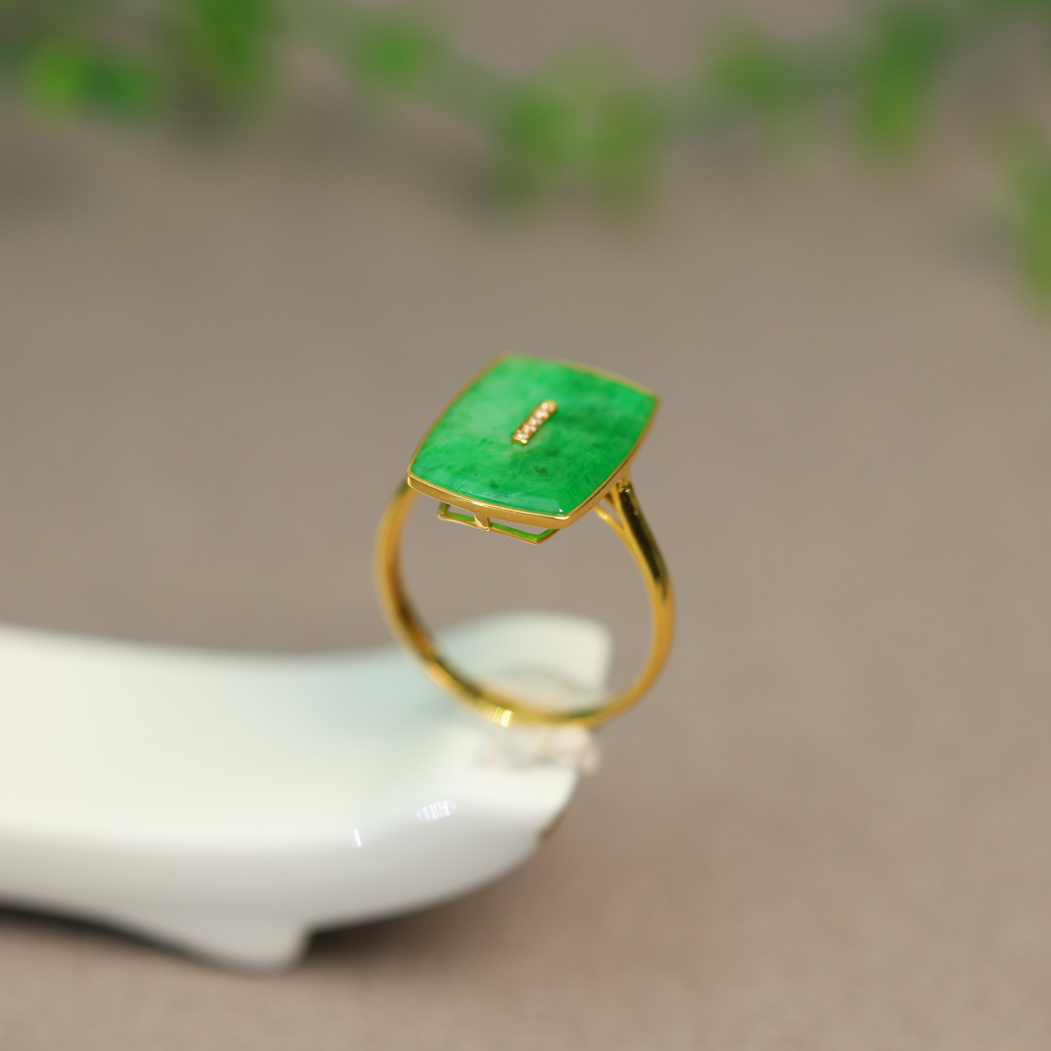 Myanmar natural A-grade jadeite Fubei square sugar ring