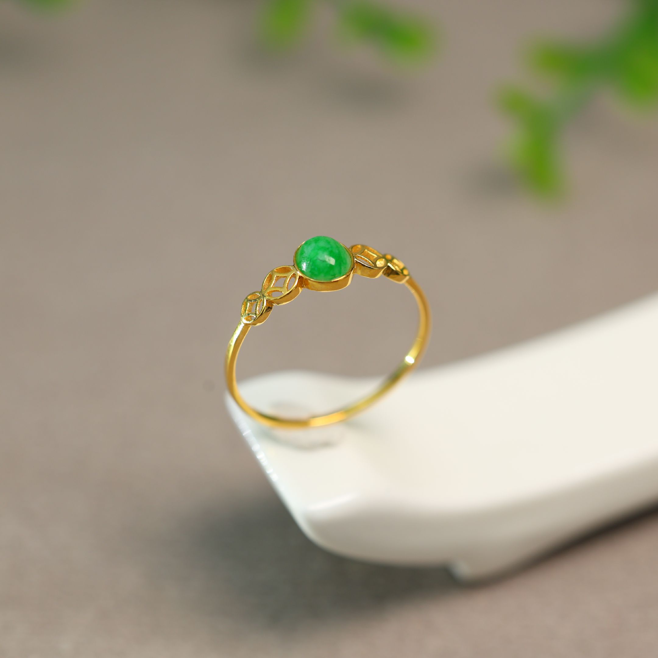 Myanmar natural grade A jadeite cabochon ring