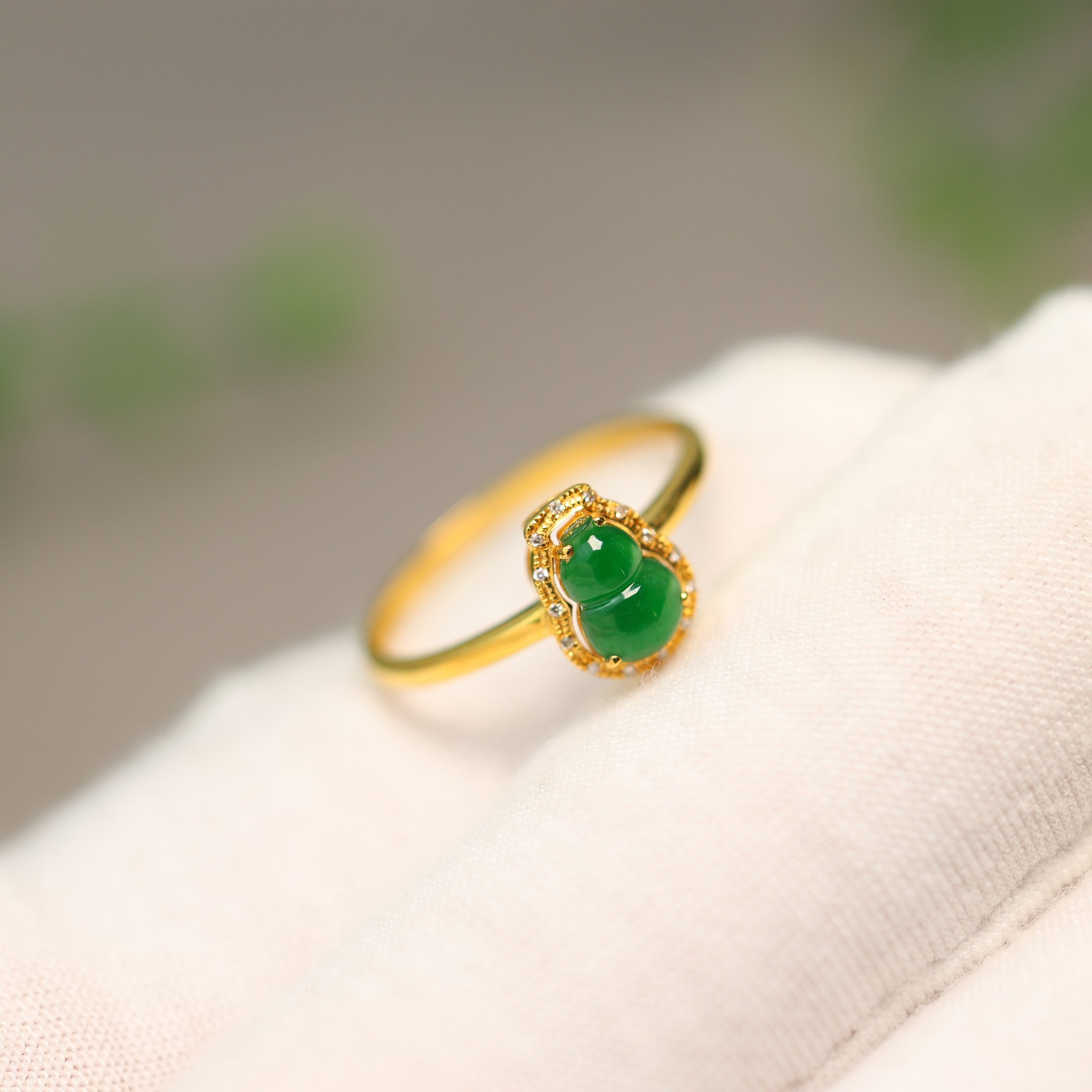 Ice Green Burmese Natural Grade A Jade Gourd Ring