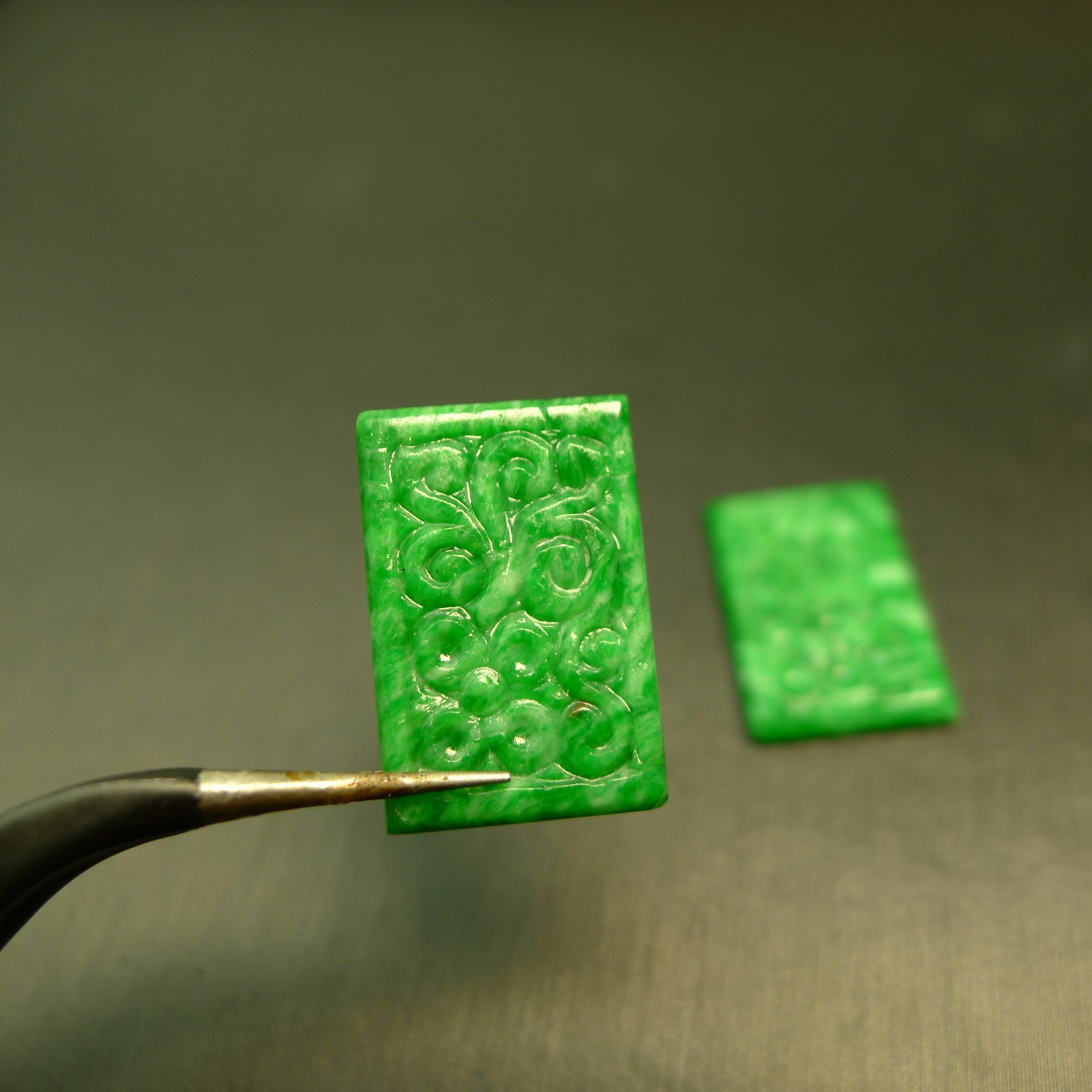 Burmese natural grade A jade carved square ring face