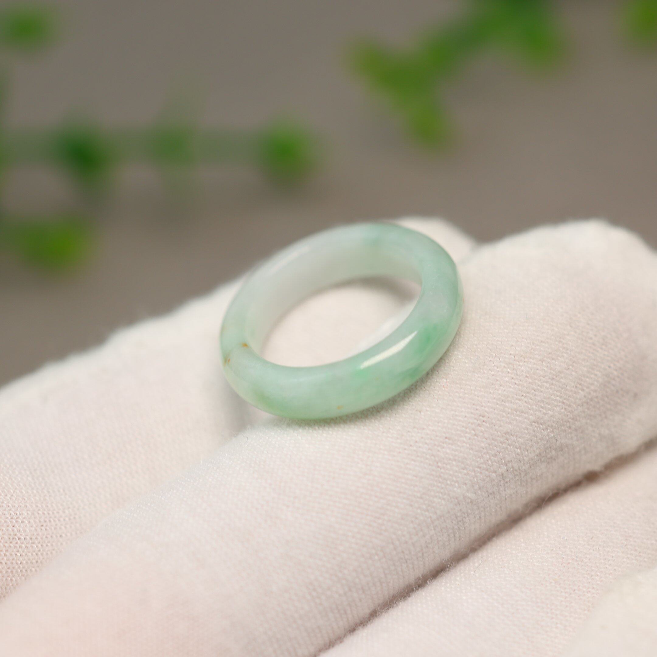#L659 Green Burmese Natural Grade A Jade Ring No. 11 Ring for Women