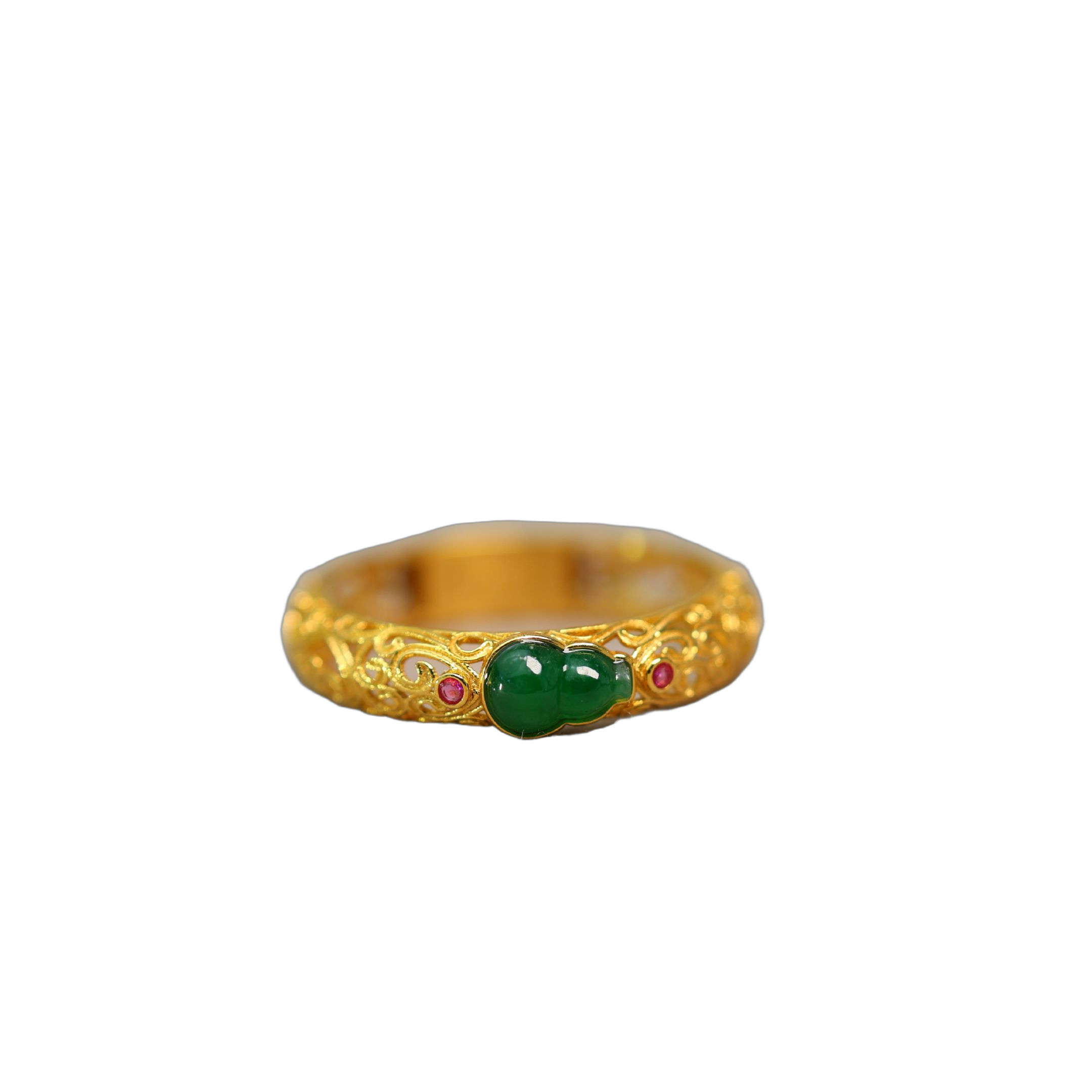 Ice-filled green Burmese natural A-grade gourd ring