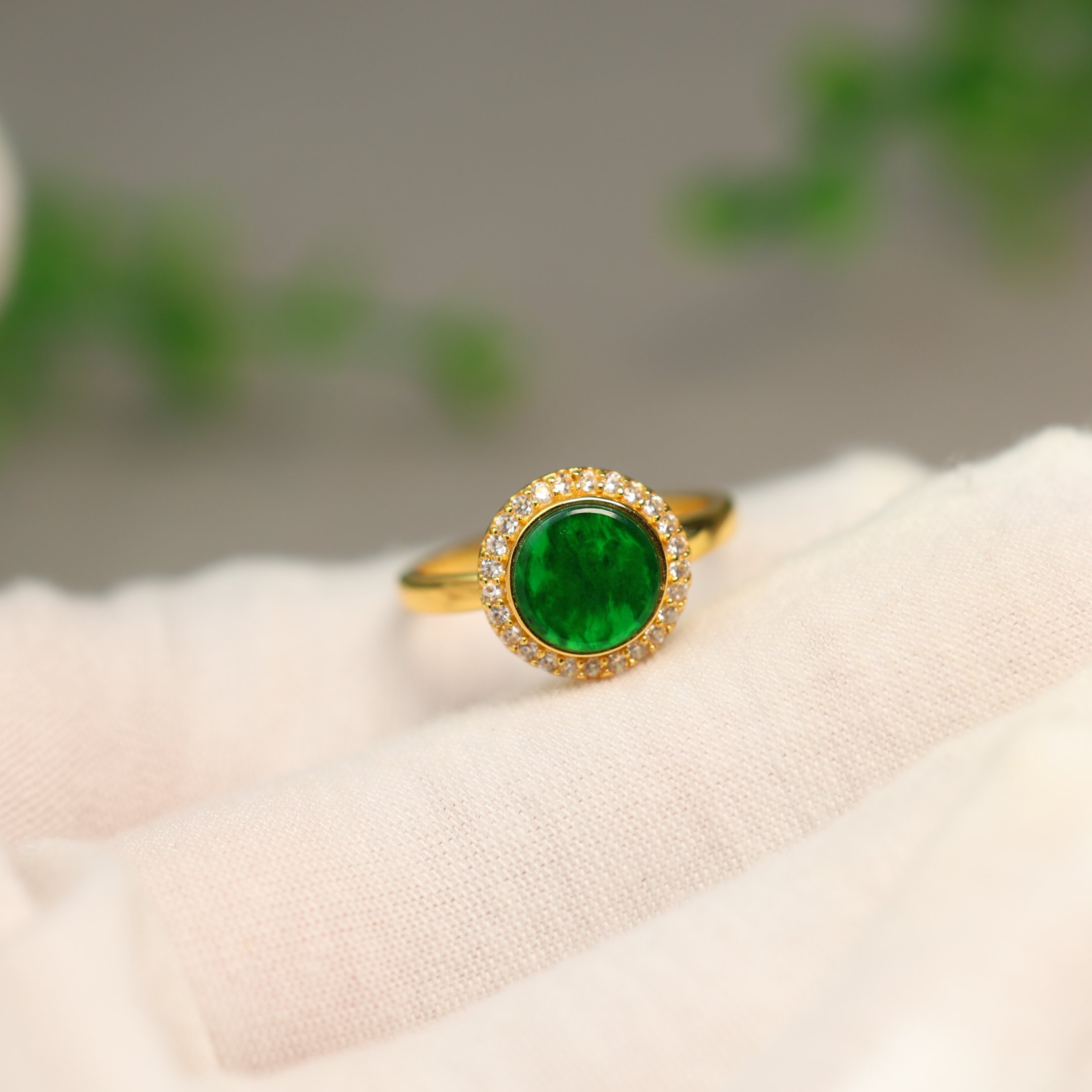 Burmese natural grade A jadeite disc ring