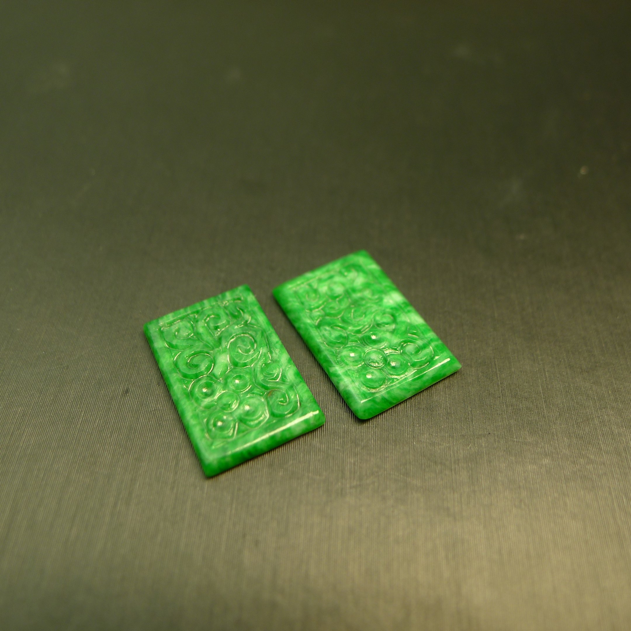 Burmese natural grade A jade carved square ring face