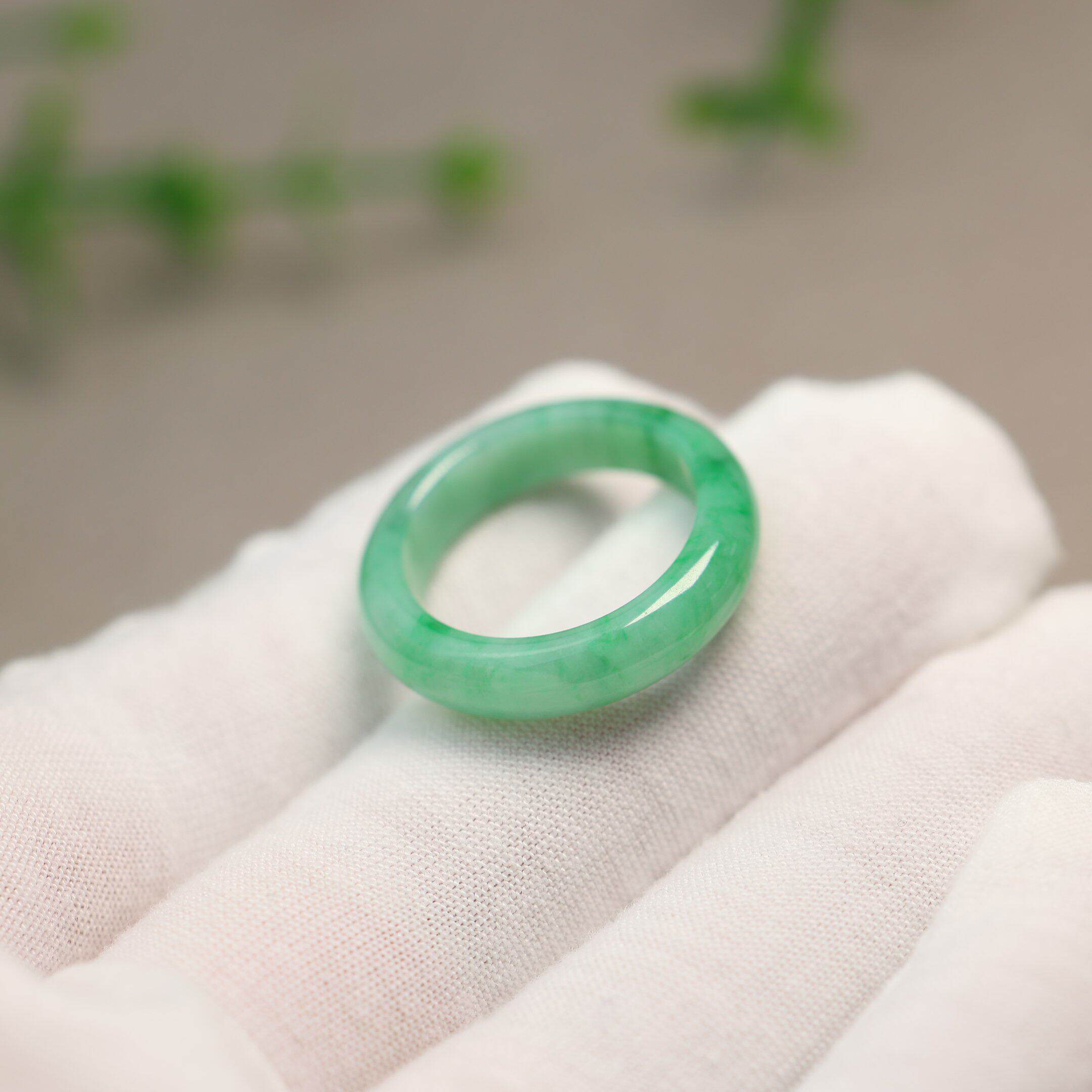 Full green Myanmar natural grade A jade ring