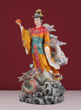 站款踏龙女娲娘娘神像补天大地之母像创世女神汉白玉家用供奉摆件