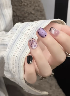 手工紫葡萄猫眼显白波点穿戴甲