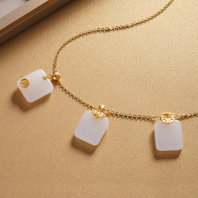 老庙古韵足金宫殿挂坠礼盒金镶玉 老庙颈饰