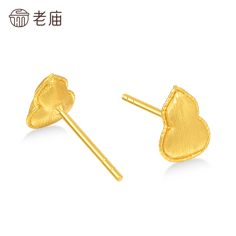老庙黄金足金葫芦耳钉闪耀拉丝大吉福禄5G精致时尚通勤百搭气质,淘宝优惠券,粉丝福利购,淘宝优惠卷
