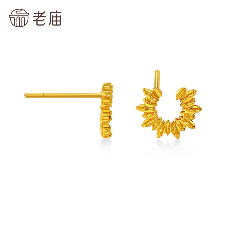 老庙黄金足金太阳花C形耳钉5G精致时尚太阳花闪耀自信通勤气质女,淘宝优惠券,粉丝福利购,淘宝优惠卷