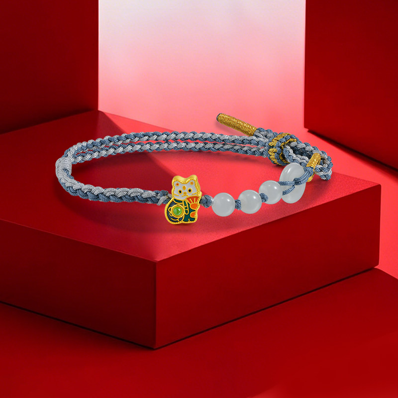 老庙黄金足金招财猫手绳和田玉平安扣寓意招财平安5D精致时尚,淘宝优惠券,粉丝福利购,淘宝优惠卷