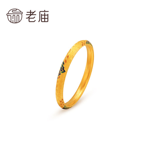 【三期免息】老庙黄金足金999古法鎏彩山水千里江山固口手镯传承 - 图3