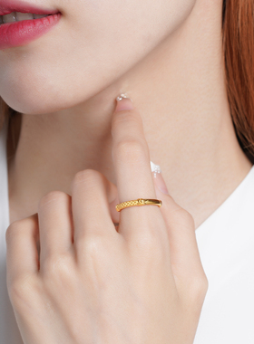 老庙黄金足金古韵古法竹子戒指