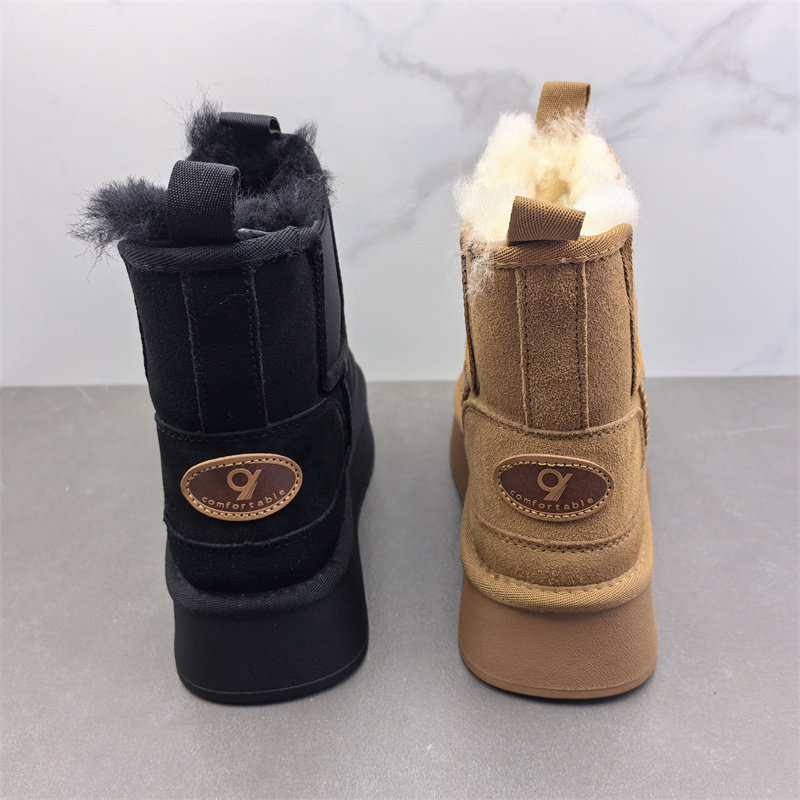 品牌断码真皮靴子女2024新款冬款磨砂皮圆头松糕底羊毛雪地靴短靴,淘宝优惠券,粉丝福利购,淘宝优惠卷