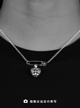 中古925银别针项链+十字花桃心吊坠饰品潮牌配饰