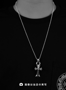 中古925银圆珠链条双层十字架吊坠项链个性百搭饰品