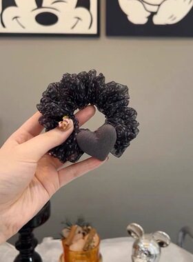 炭灰色爱心豹纹欧根纱小肠发圈新款高级感扎马尾头绳丸子头发绳