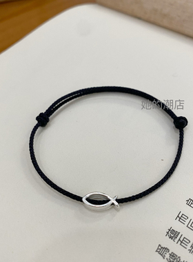 鱼 本命年红绳极简款925银手链情侣手绳女