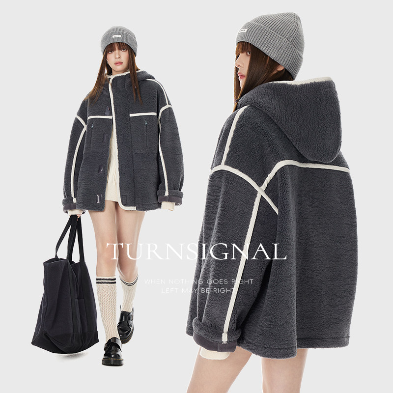 TurnSignal潮牌颗粒绒外套女冬季2025新款休闲宽松加厚保暖绒外套,淘宝优惠券,粉丝福利购,淘宝优惠卷