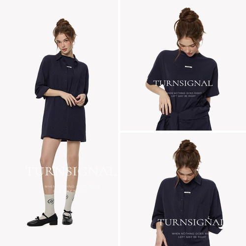 Turn Signal假两件长袖T恤女中长款2026新款百搭休闲宽松上衣春秋 - 图1
