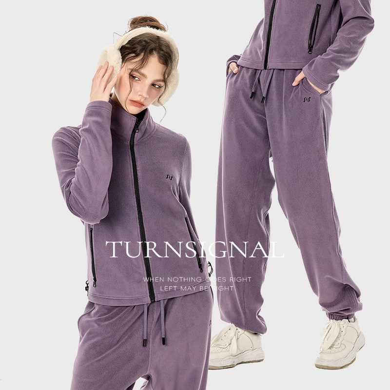TurnSignal潮牌短款摇粒绒卫衣开衫长裤套装女秋冬休闲运动套装,淘宝优惠券,粉丝福利购,淘宝优惠卷