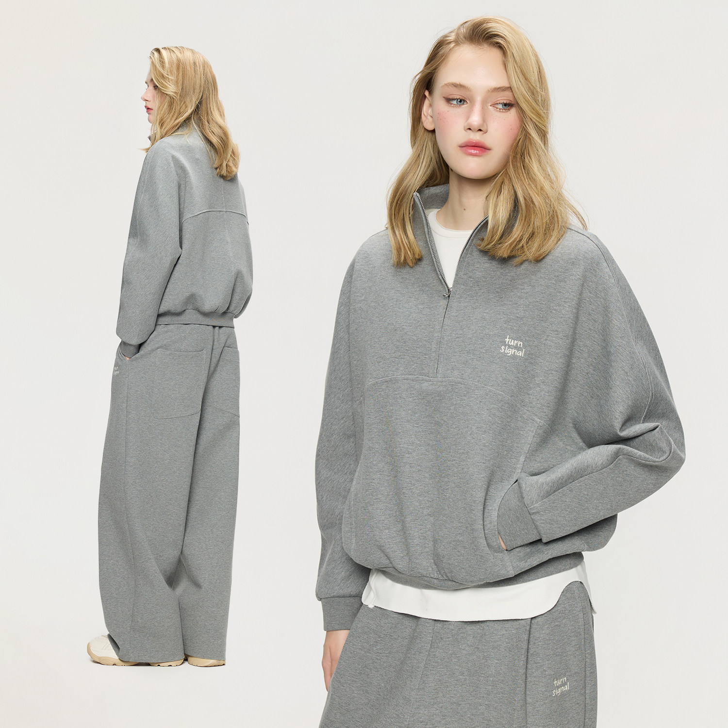 TurnSignal半拉链卫衣长裤套装女春季2026新款宽松休闲运动两件套,淘宝优惠券,粉丝福利购,淘宝优惠卷