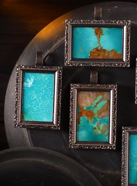 精品湖北十堰原矿高瓷绿松石油画吊坠