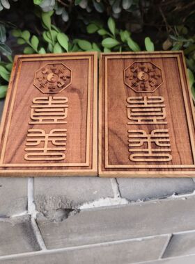 双面实木雕刻老桃木一善牌挂件门对门镇宅壹善挂牌门牌饰定做老式