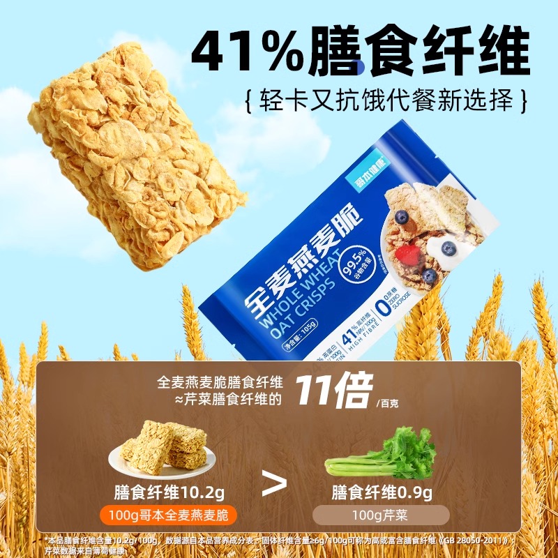 哥本优选全麦燕麦脆片块代餐燕麦麸皮脆即食健身饱腹营养早餐冲饮 - 图1