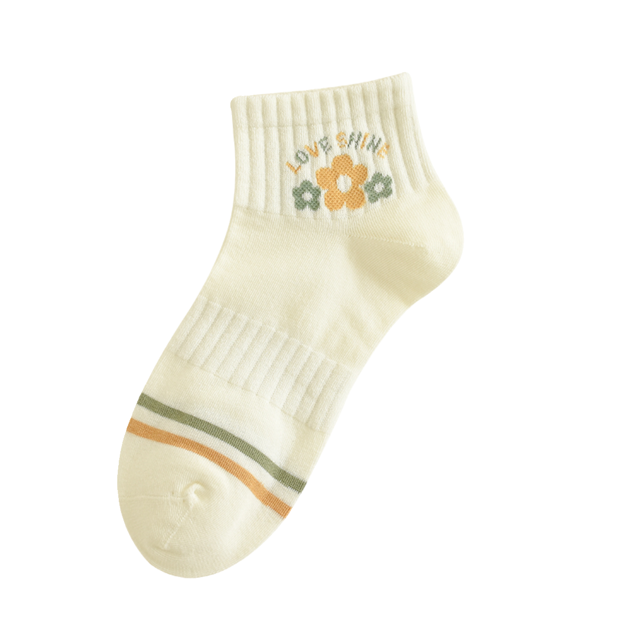 绿色秋季短筒袜子女棉袜春秋小花日系运动风百搭奶白色学院风短袜,淘宝优惠券,粉丝福利购,淘宝优惠卷