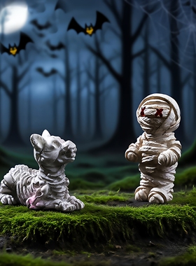 万圣节木乃伊乌鸦公仔萌粒学生蛋糕 diy装饰品挂配件微景观小摆件