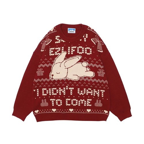 Японский ретро бордовый демисезонный свитер подходит для мужчин и женщин, трикотажная парная одежда для влюбленных, свободный крой