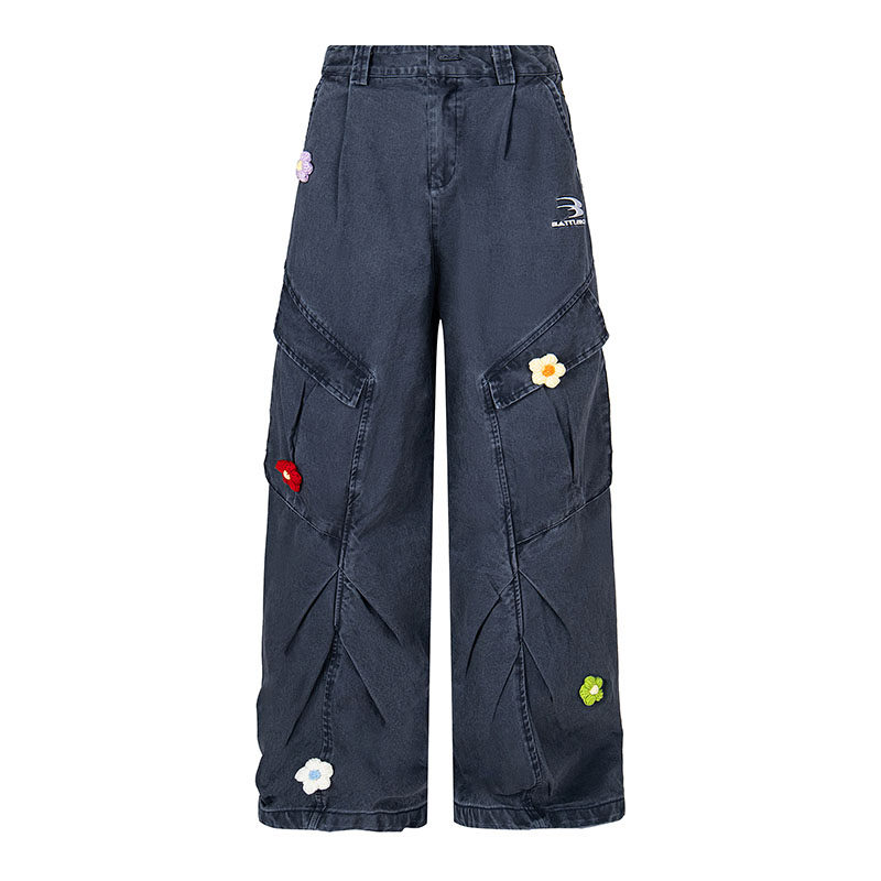 亿万少年BUFU复古多口袋牛仔裤直筒工装裤男女美式宽松刺绣伞兵裤,淘宝优惠券,粉丝福利购,淘宝优惠卷