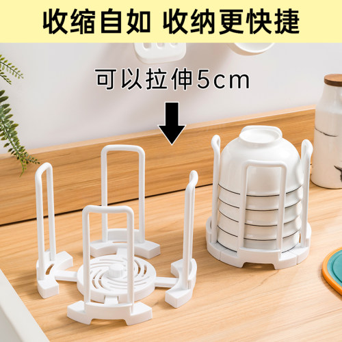 可伸缩碗碟收纳架家用厨房碗柜盘子碗盆沥水架旋转伸缩碟子置物架 - 图3
