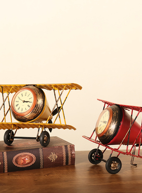 欧式复古怀旧铁艺飞机时钟装饰