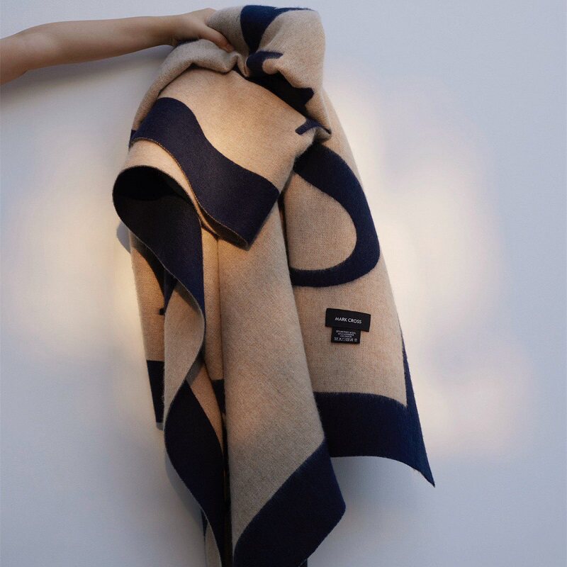 MARKCROSS【静谧米兰】顶奢阿拉善山羊绒毯双面色织提花羊毛毯子