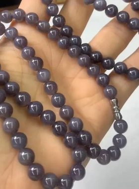 原矿俄料和田玉烟紫色8m项链妈妈链帝王紫色无杂水头足直播