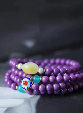 天然原矿紫云母石佛珠6mm108颗手串原创DIY民族风女手链简约时尚