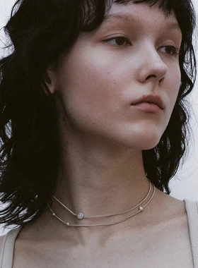 董洁同款S925纯银灰玛瑙短项链 简约个性磨砂手工肌理质感锁骨链