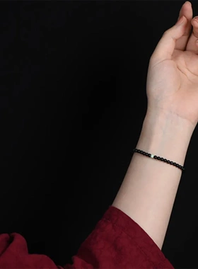 天然黑曜石手链 搭配绿松石配饰 时尚简约百搭男女生款手饰品手串